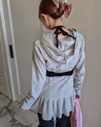 stripe hem frill food T