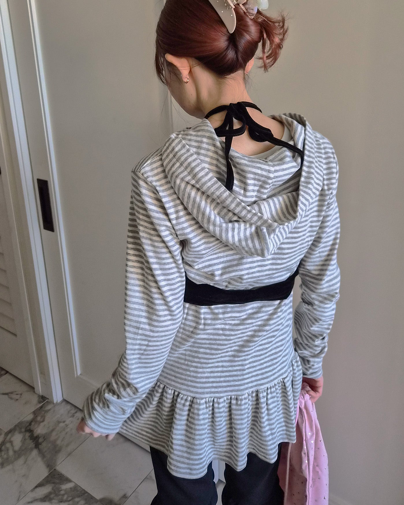 stripe hem frill food T