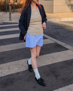 gingham check low waist micro mini skirt