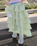 gingham check tiered skirt