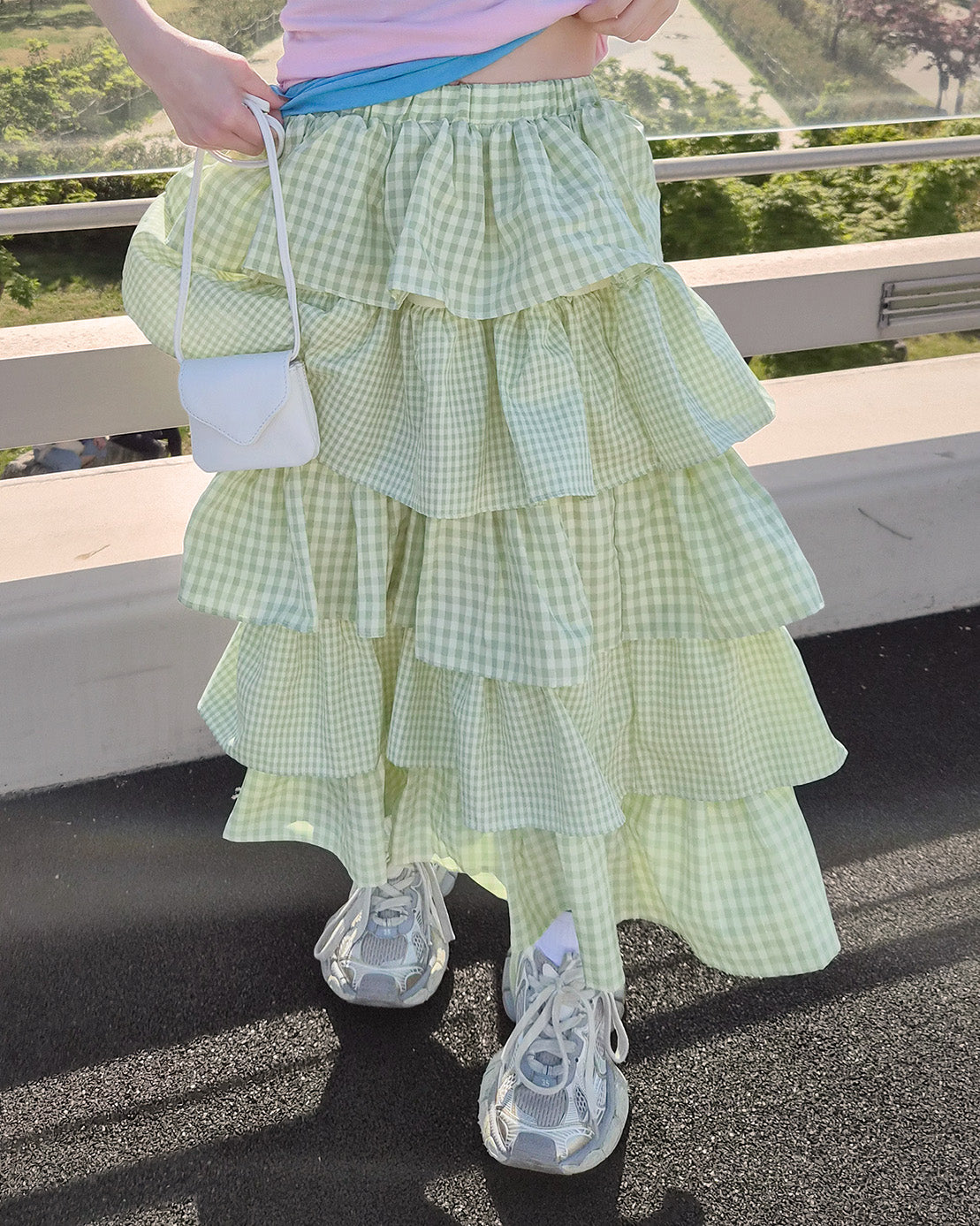 gingham check tiered skirt