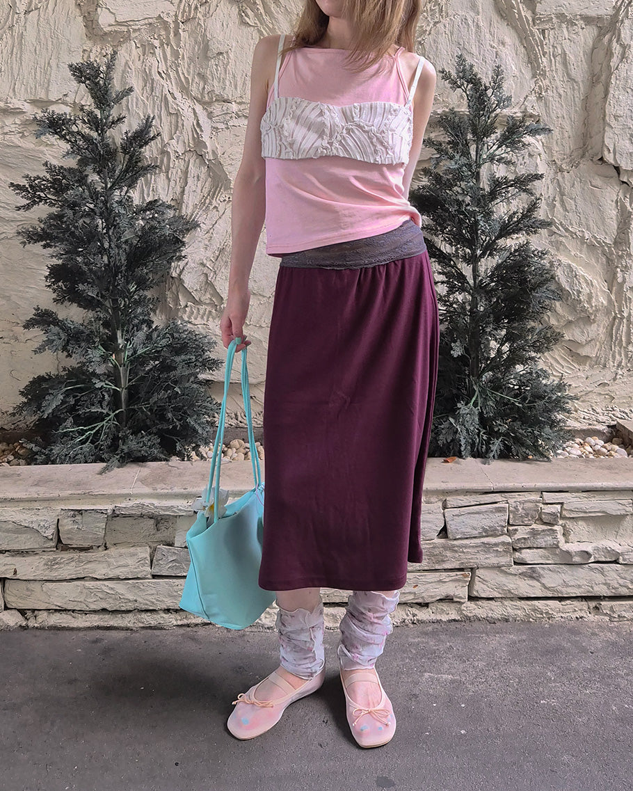 waist lace midi flare skirt
