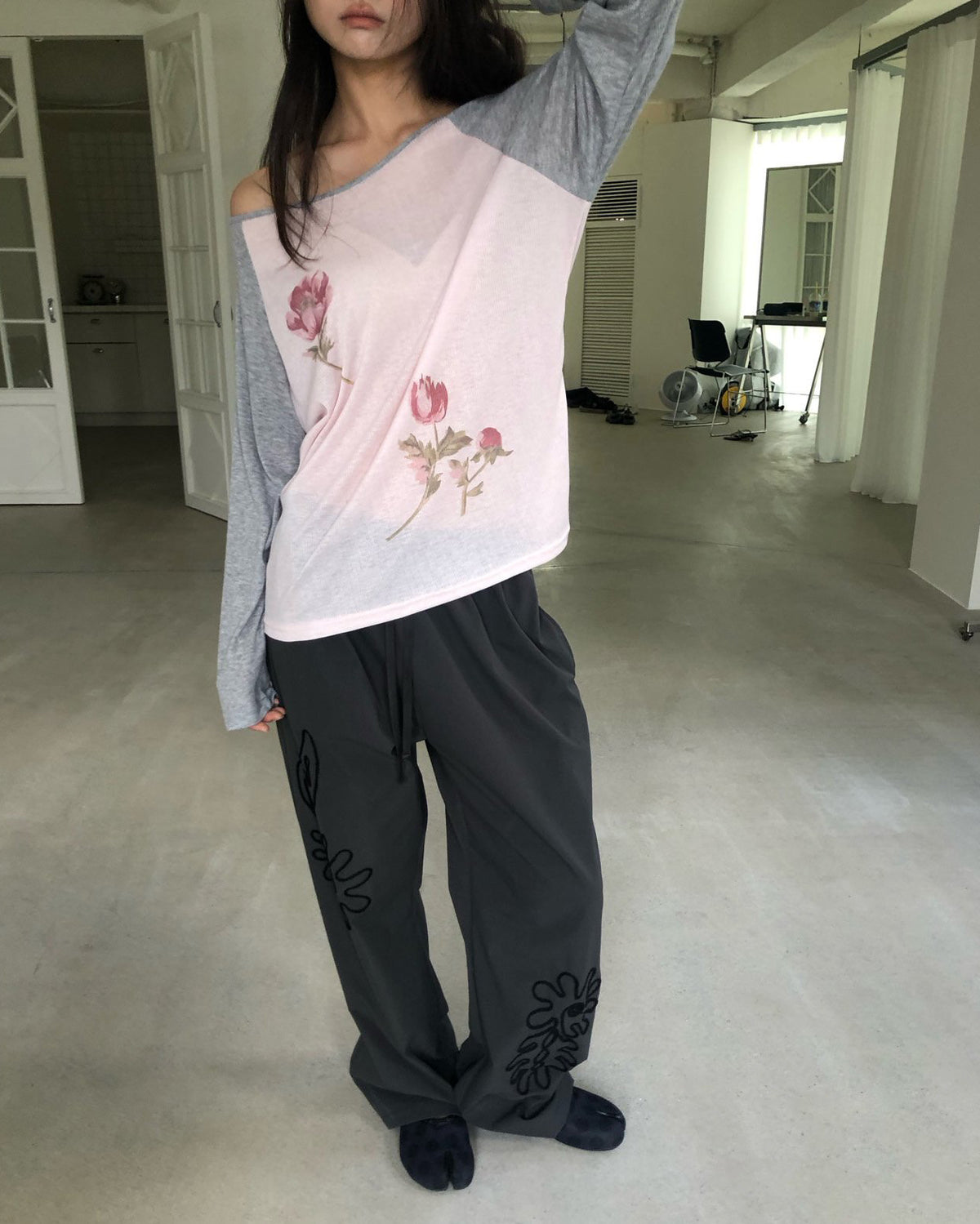 flower raglan sleeve T