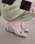 dot ribbon design heel mule