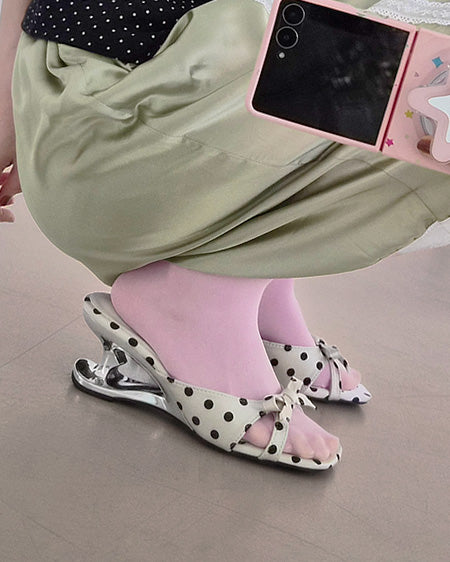 dot ribbon design heel mule