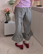 gingham check hem frill pants
