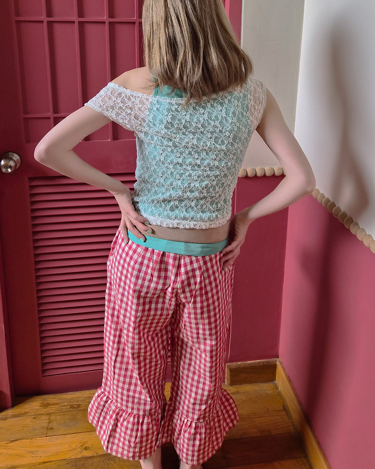 lace sheer french sleeve top
