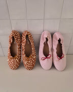 ribbon faux suede flat shoes