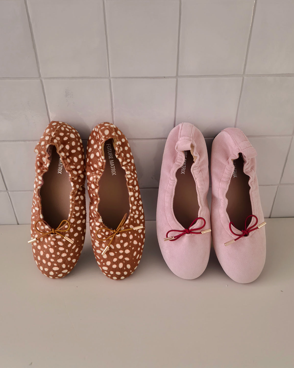 ribbon faux suede flat shoes