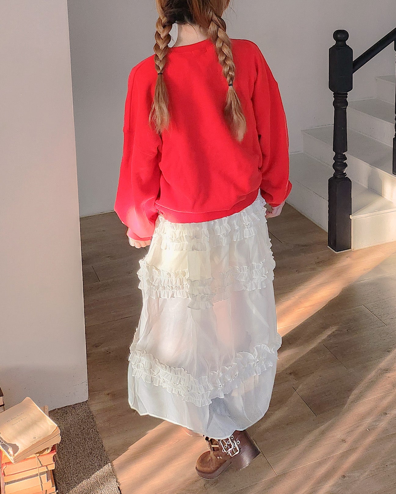 tiered frill sheer long dress