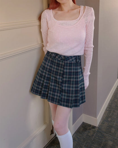 check pleated mini skirt