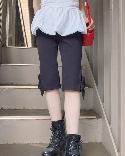 side ribbon half pants