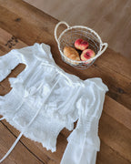 off shoulder shirring flared sleeves blouse