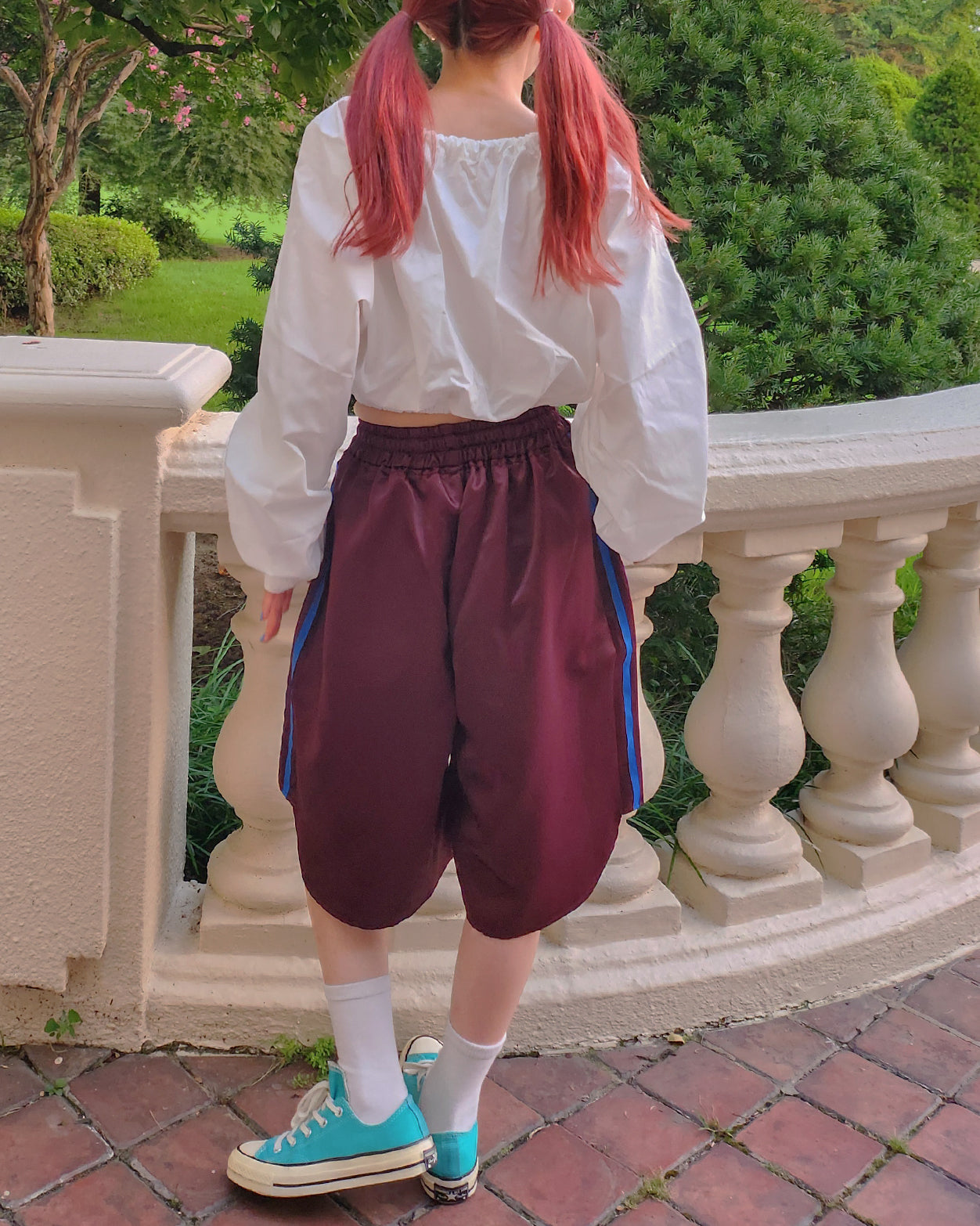 track satin bermuda pants