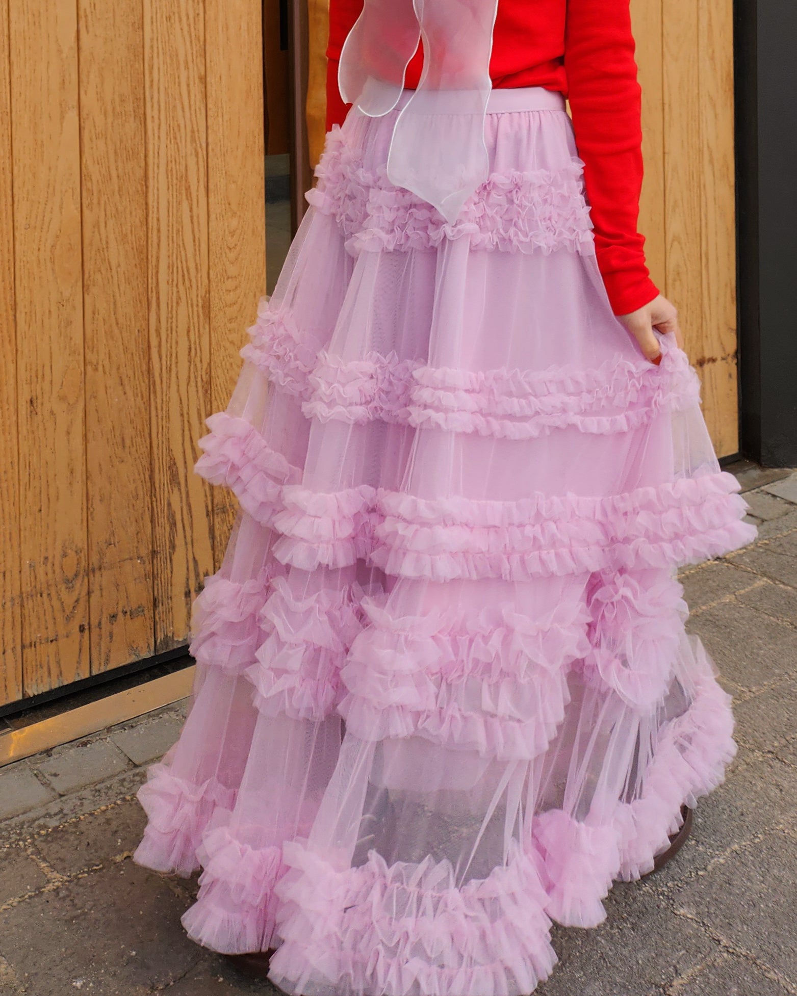 tiered volume frill tulle skirt