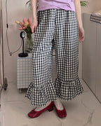gingham check hem frill pants
