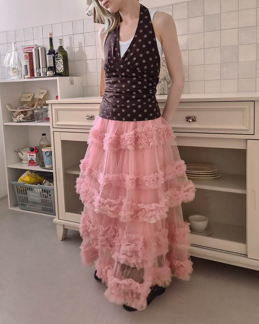 polka dot halter neck bustier