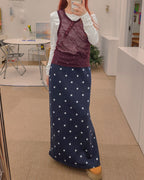 star pattern knit long skirt