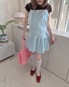 lace satin flare mini dress