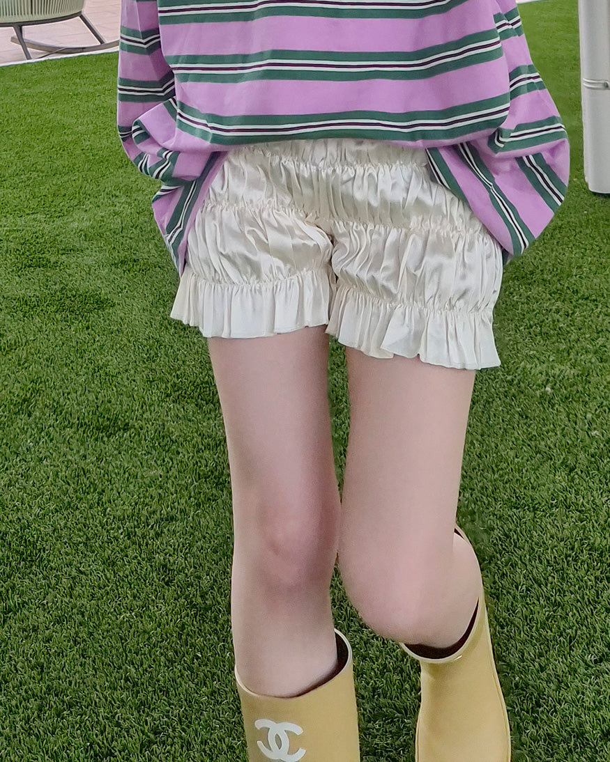 satin shirring short pants