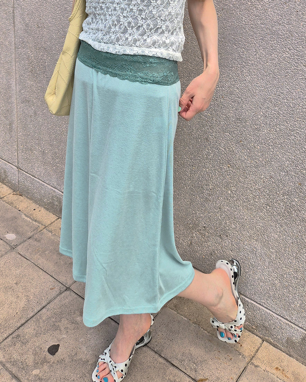 waist lace midi flare skirt