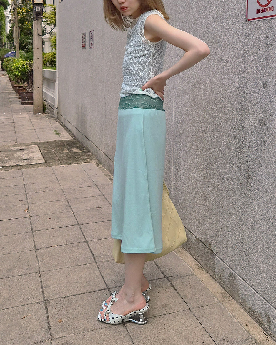 waist lace midi flare skirt