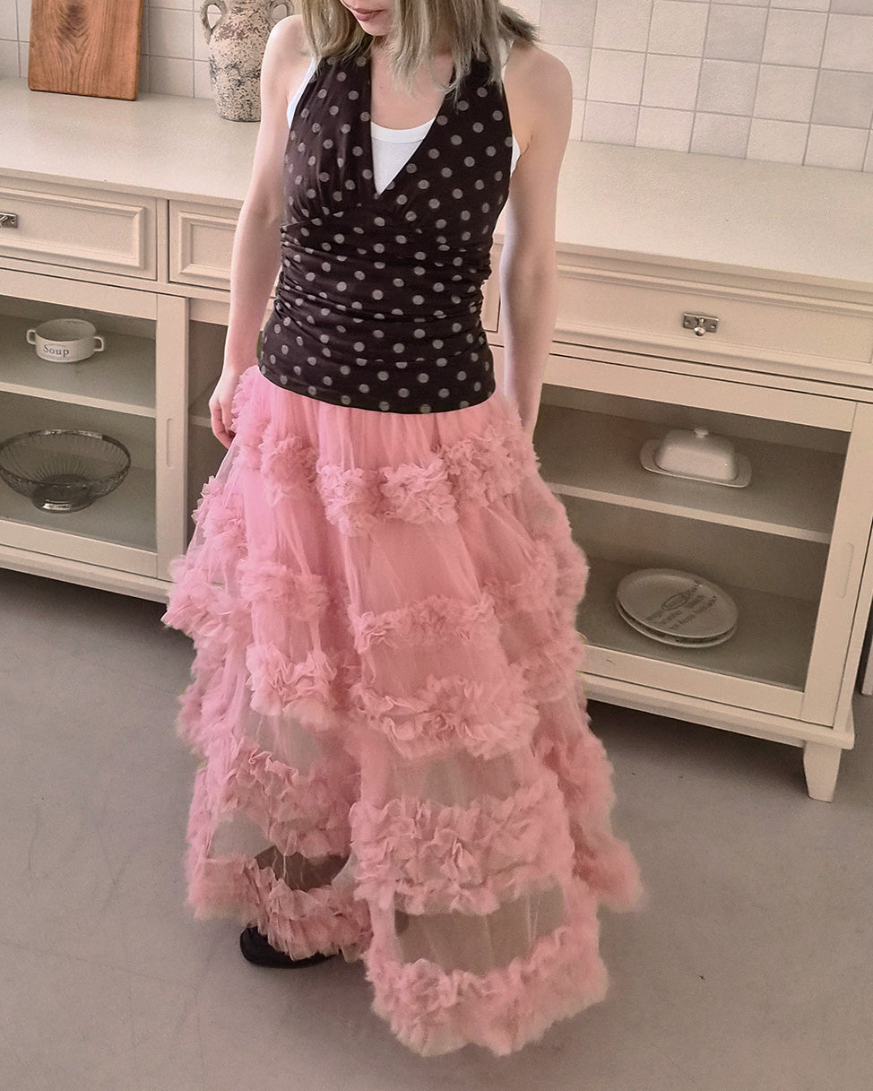 tiered volume frill tulle skirt