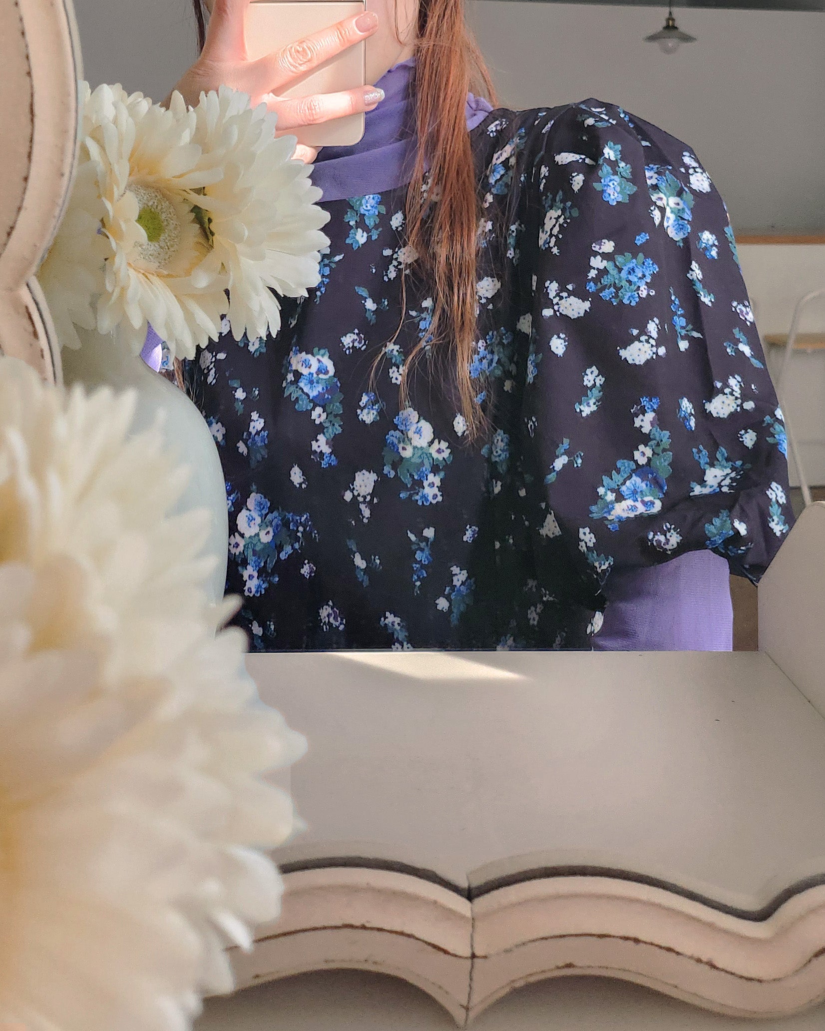 flower puff sleeve long dress