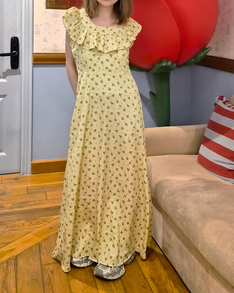 rose pattern frill long dress