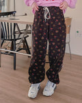 flower pattern fleece jogger pants