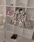 dalmatian pattern collar fur jacket