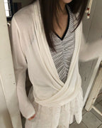 wrap drape neck long sleeve top