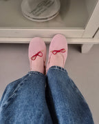 ribbon faux suede flat shoes