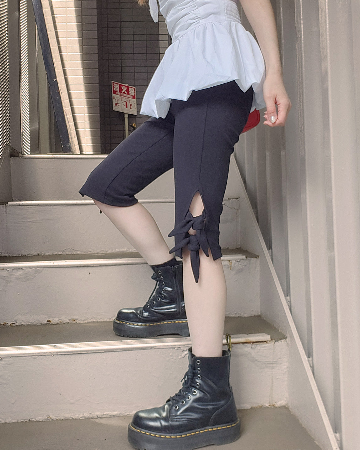side ribbon half pants