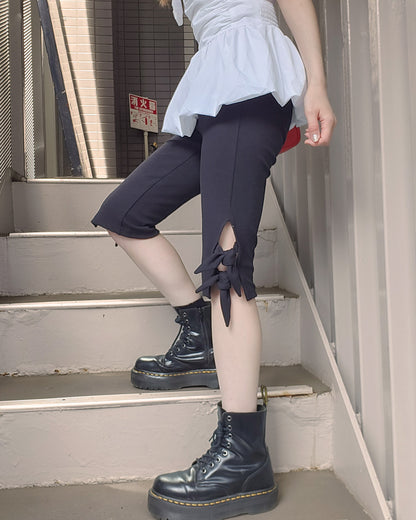 side ribbon half pants