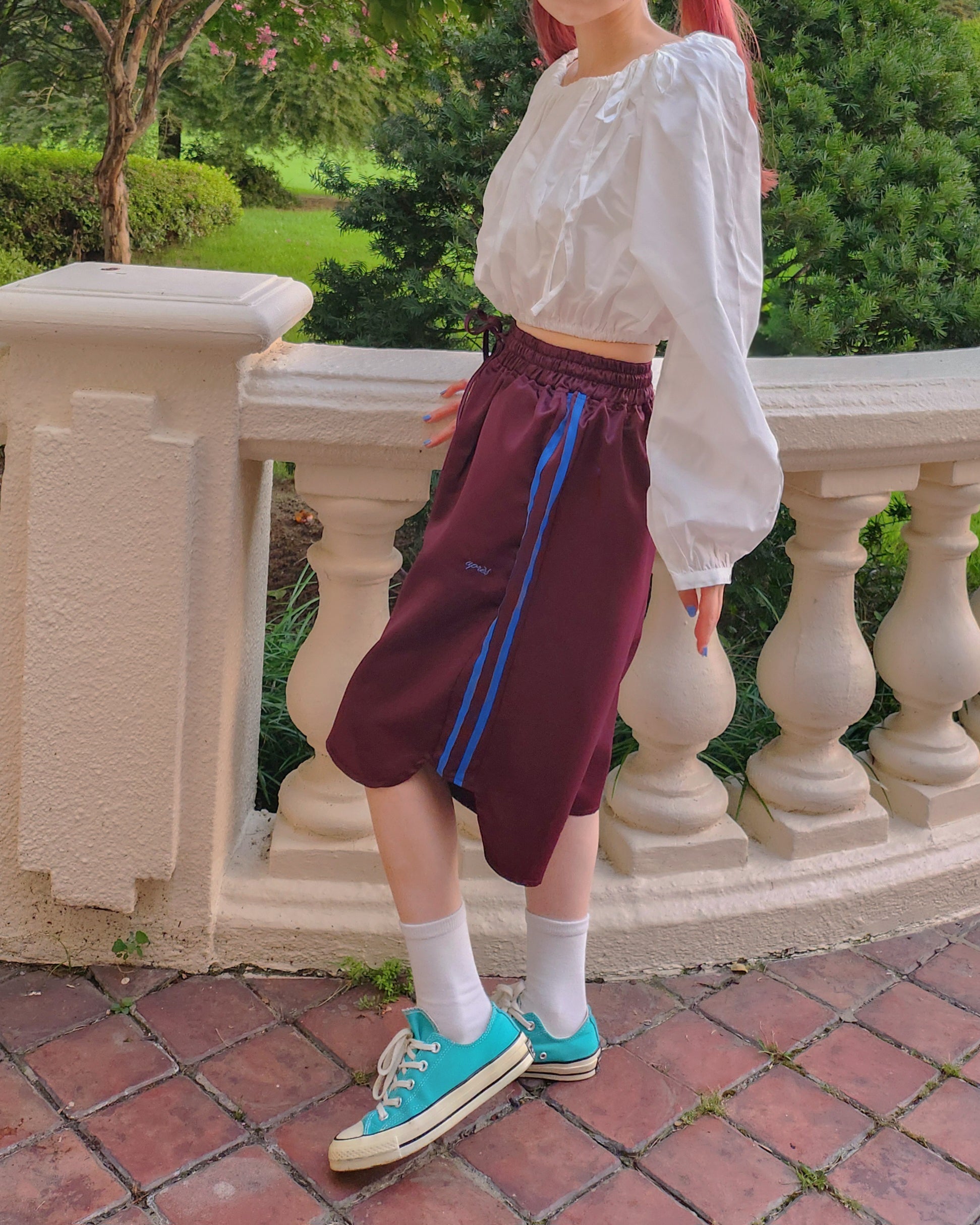 track satin bermuda pants