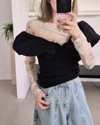 V neck puff shoulder top