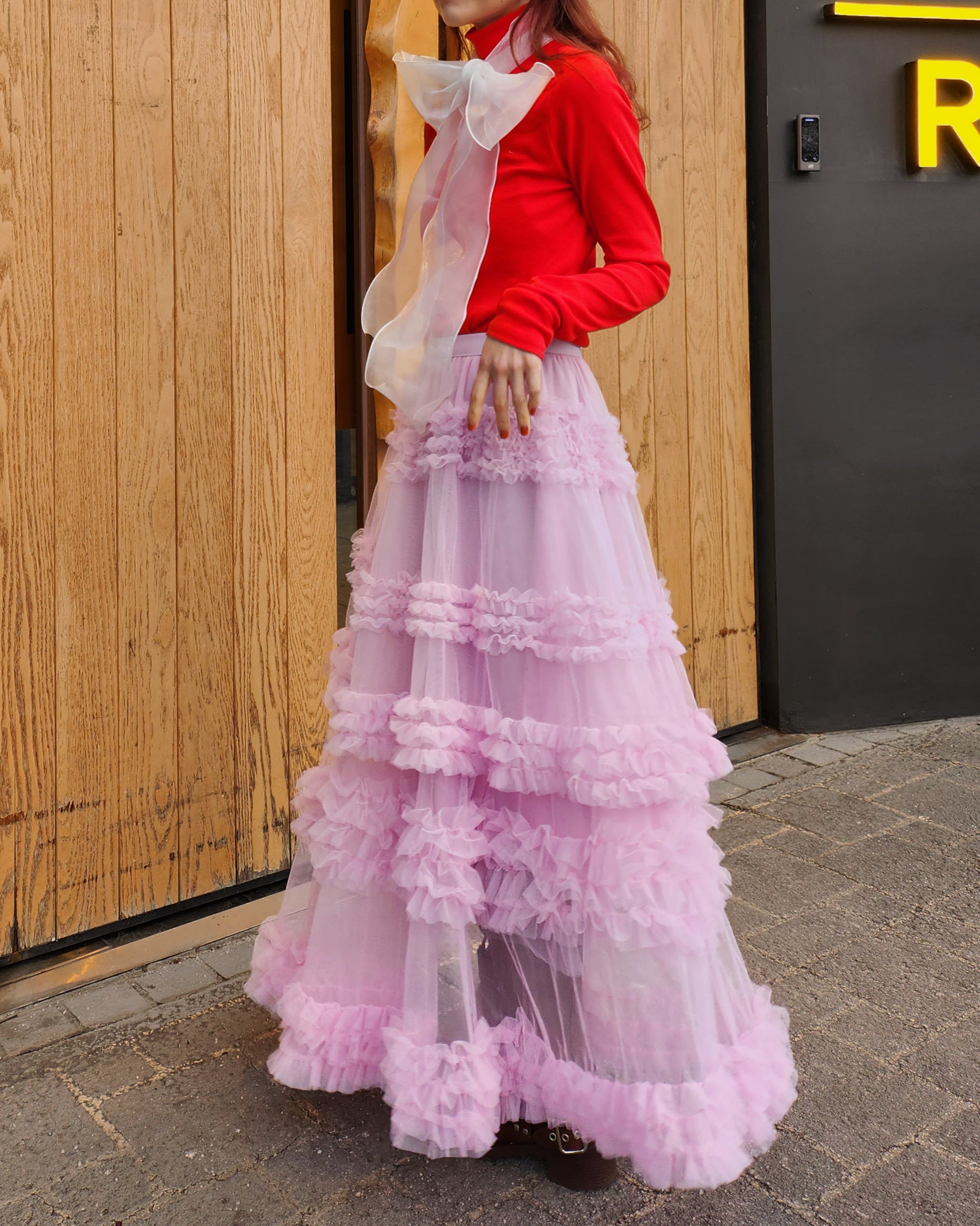 tiered volume frill tulle skirt