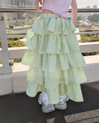 gingham check tiered skirt