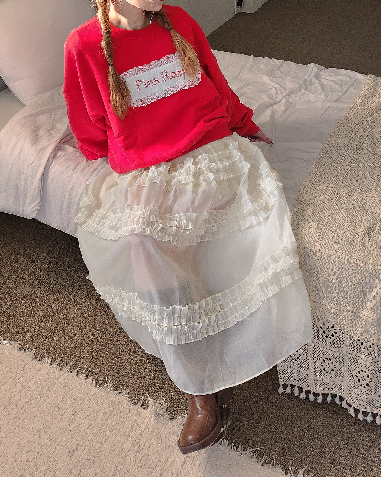 tiered frill sheer long dress
