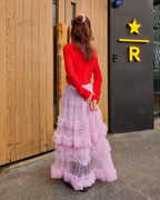 tiered volume frill tulle skirt