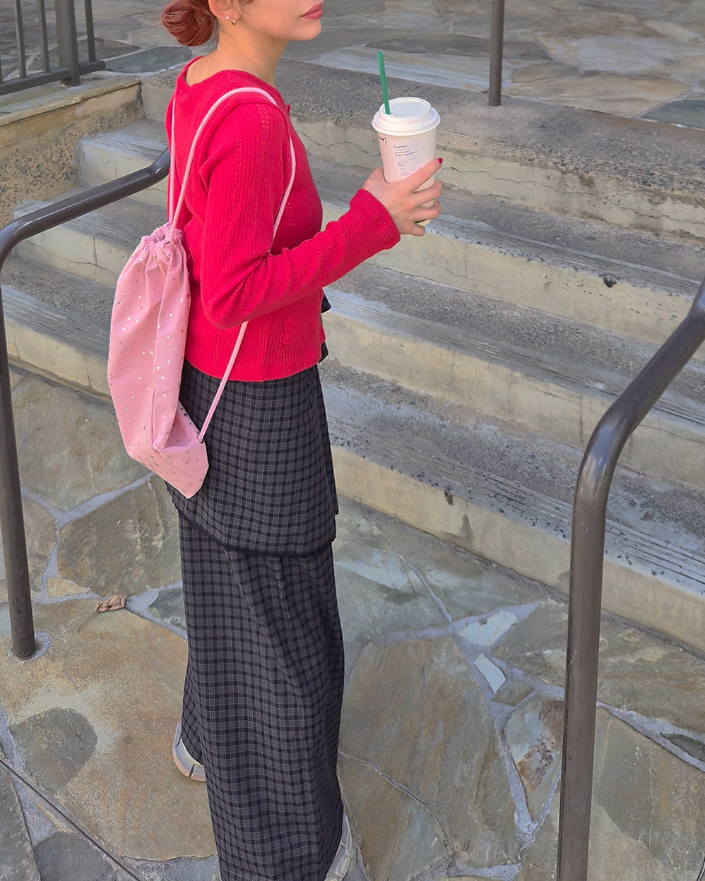 check skirt layered pants