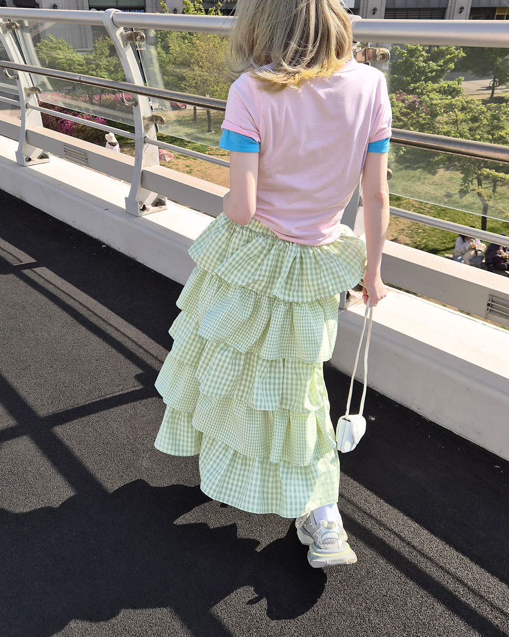 gingham check tiered skirt