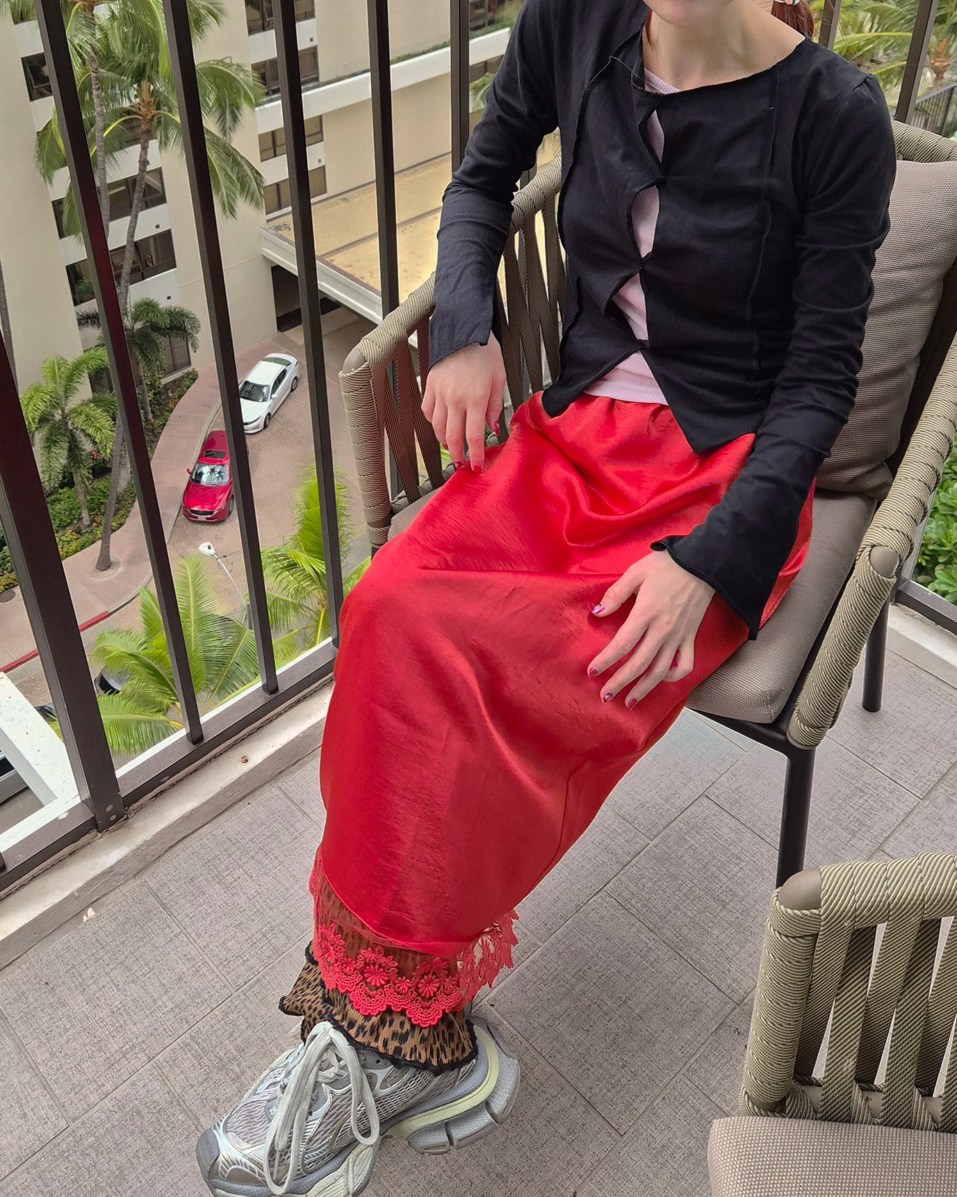 satin lace point long skirt
