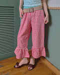 gingham check hem frill pants