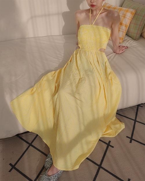 cut out stripe long dress