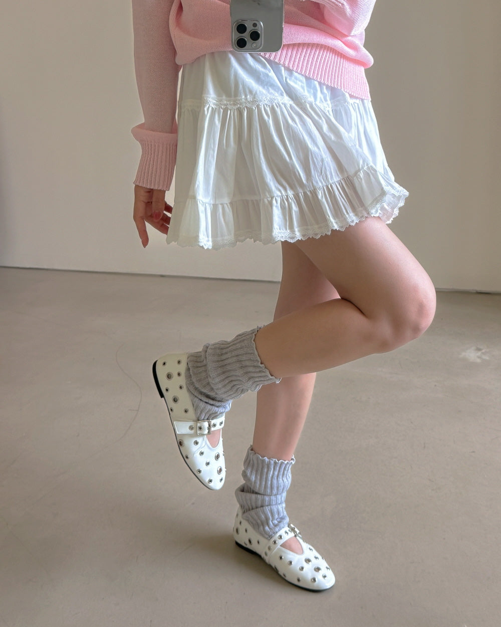studs mary jane flat shoes