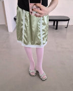 satin lace point midi skirt