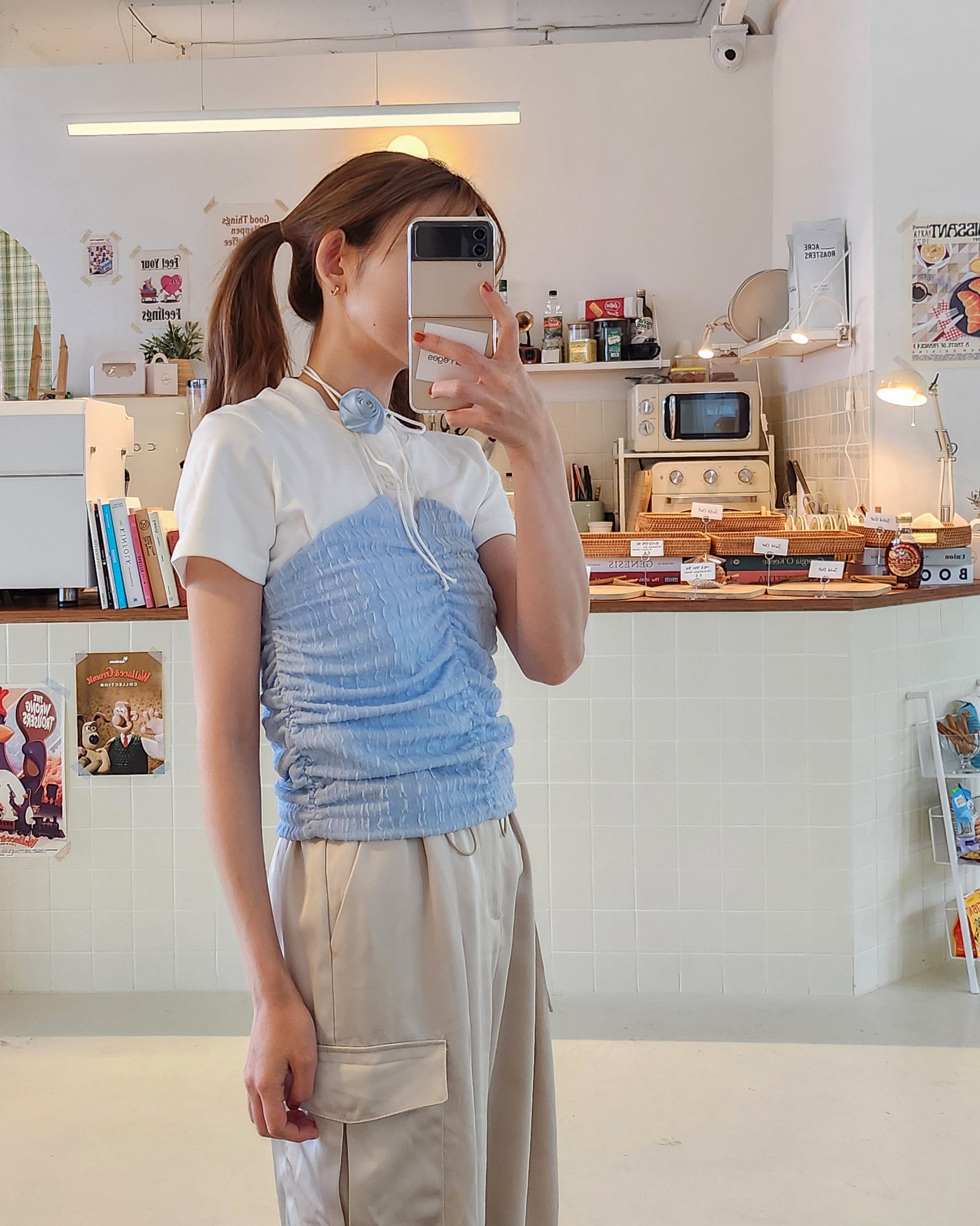 rose corsage set shirring top