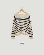 sailor collar stripe overfit knit
